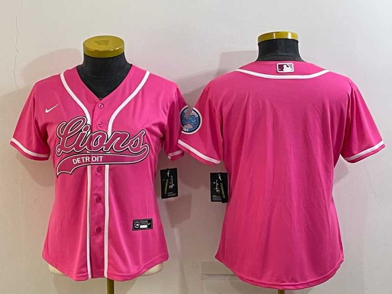 Women%27s Detroit Lions Blank Pink With Patch Cool Base Stitched Baseball Jersey